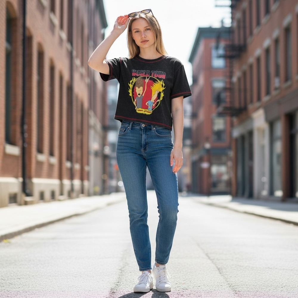 Viacom Beavis and‎ Butt-Head Graphic Tee M/L Charcoal Excellent Ribbed Crop Top